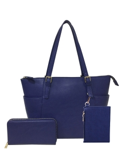 Fashion Faux Handbag with Matching Wallet Set WU1009W NAVY